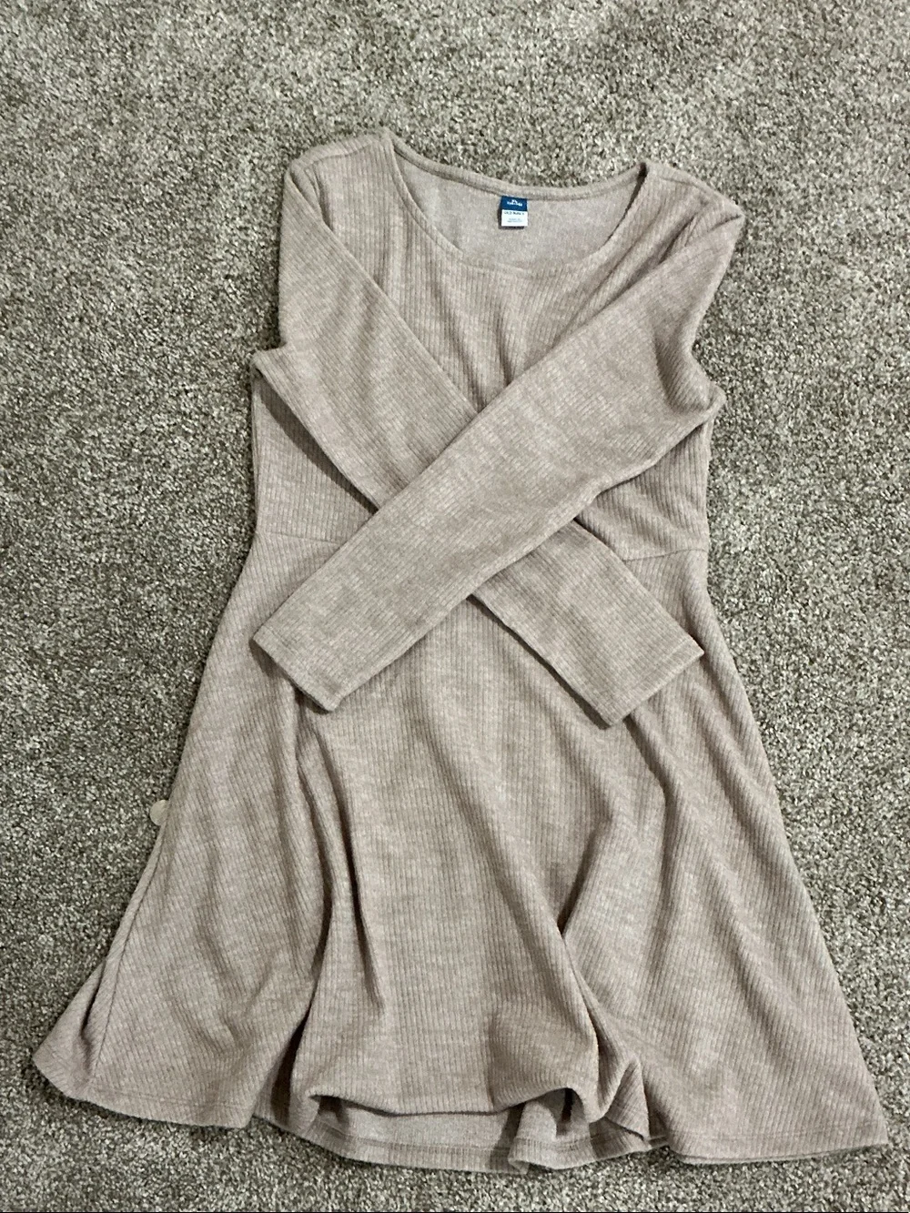 Old Navy Ribbed A-Line Long Sleeve Dress - Taupe